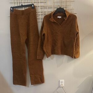 Cozy Brown Knit Sweater and Pants Set